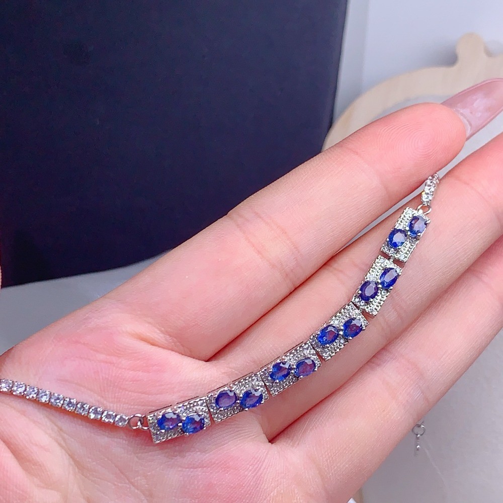 Natural Sapphire DLY bracelet Gemstone jewelry S925 Silver Plated 18K Gold Gift