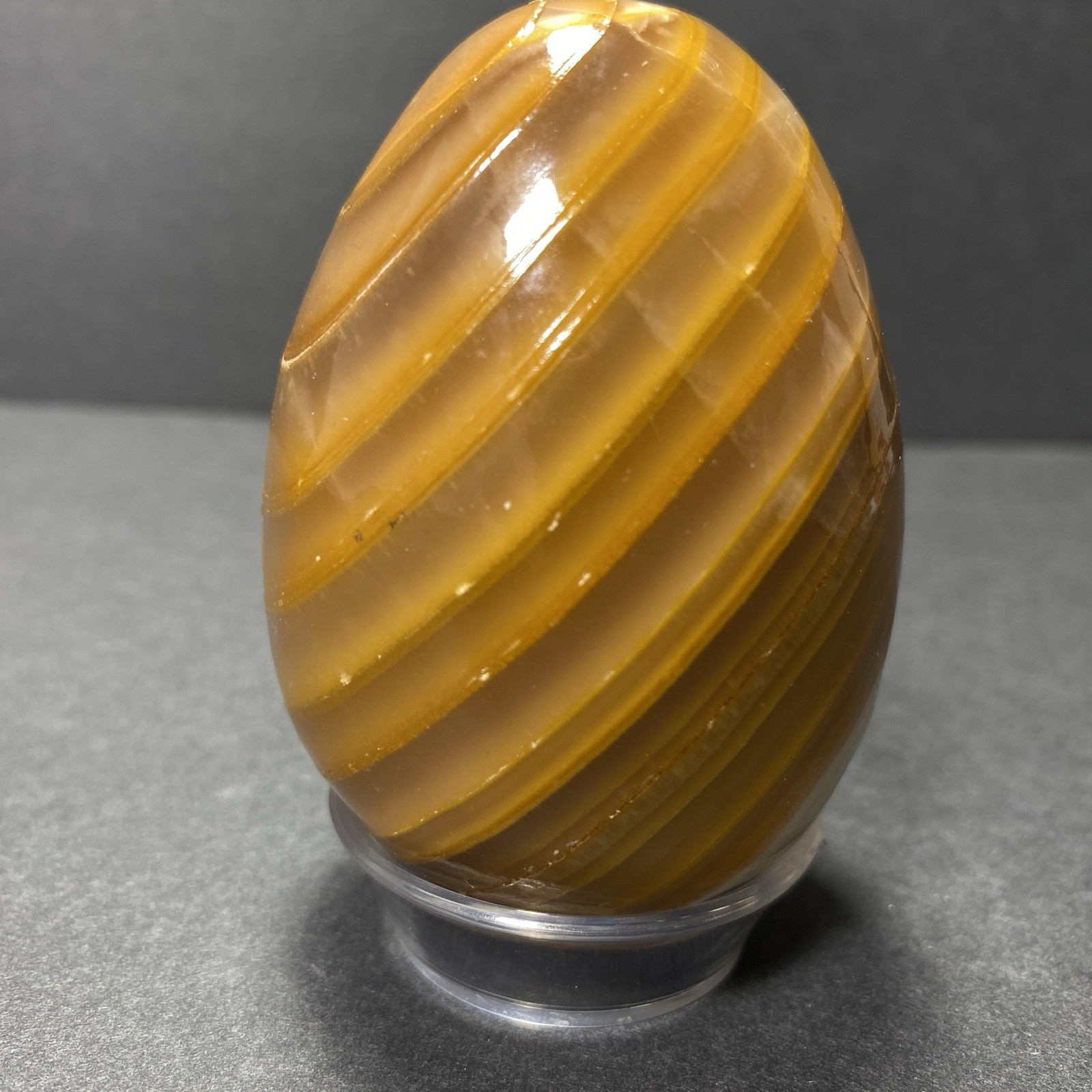 Natural Onyx Stone Egg With Stand Hand Polished Banded Agate Calcite Crystal