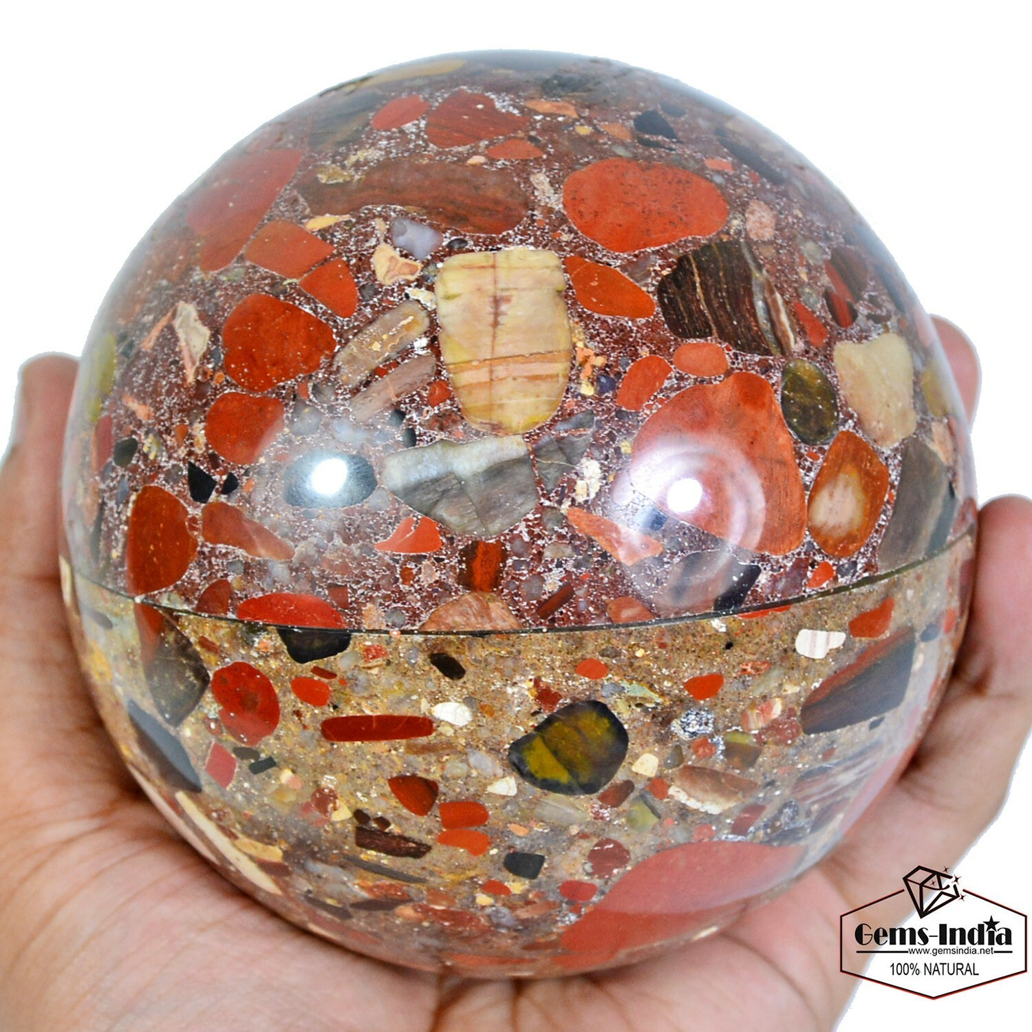 Natural 4.2in Red Conglomerate Stone Healing Meditation Puddingstone Sphere Ball