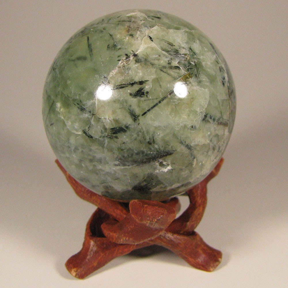 2.1″ Green PREHNITE w/ TOURMALINE, EPIDOTE Sphere w/ Stand – Australia – 53mm