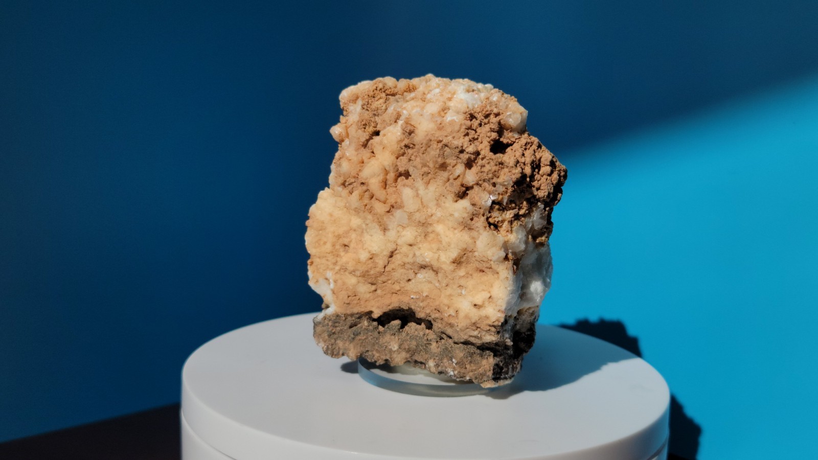 316 G. Perimorphic Quartz and Calcite Specimen with Plexiglass Round Stand