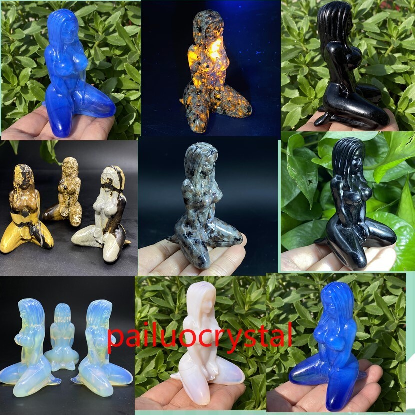 1pcs 3″ Natural Mixed Women Naked Quartz Crystal Skull Carved Goddess Healing