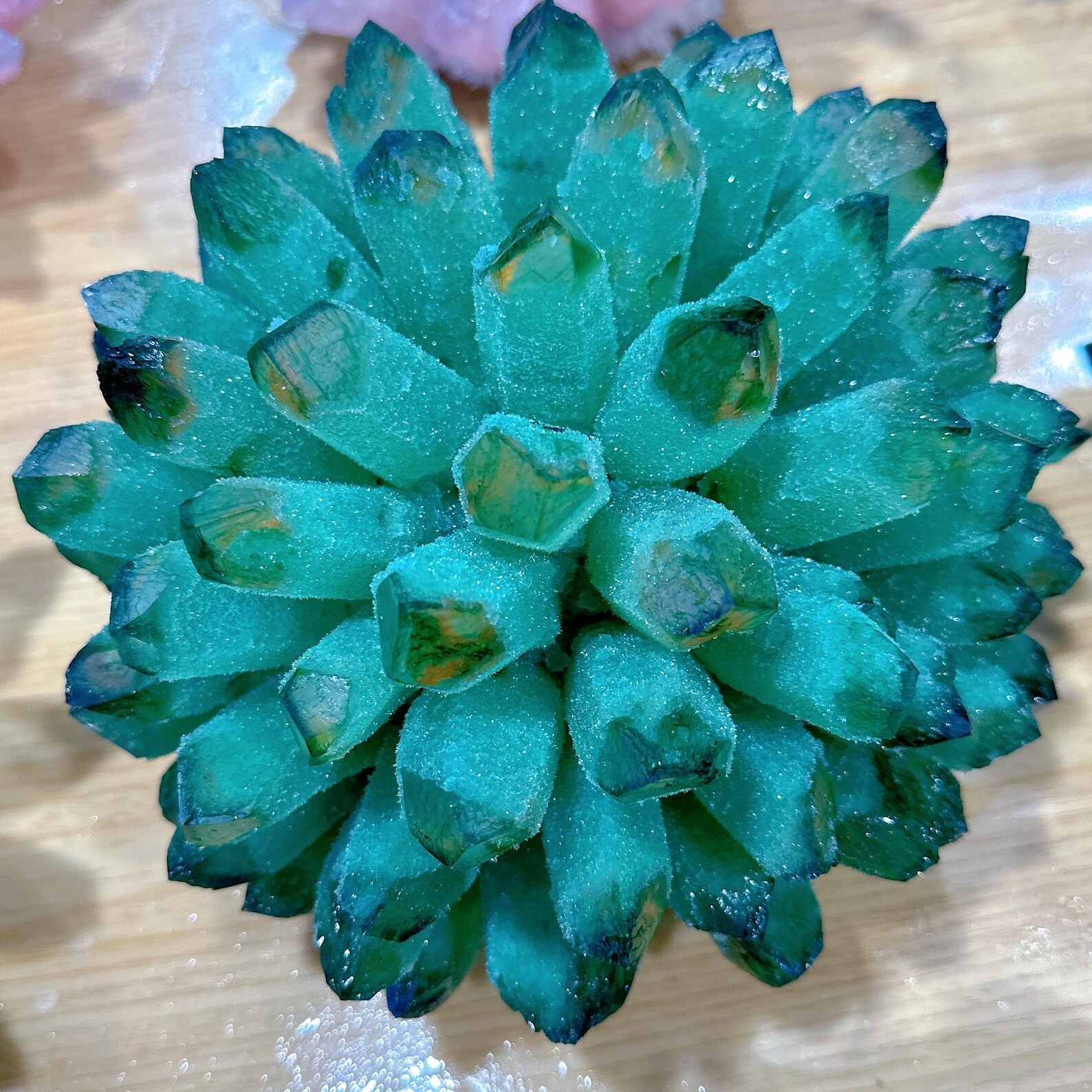 550G Rare Green Phantom Crystal Cluster Natural Geode Reiki Quartz Art Decor