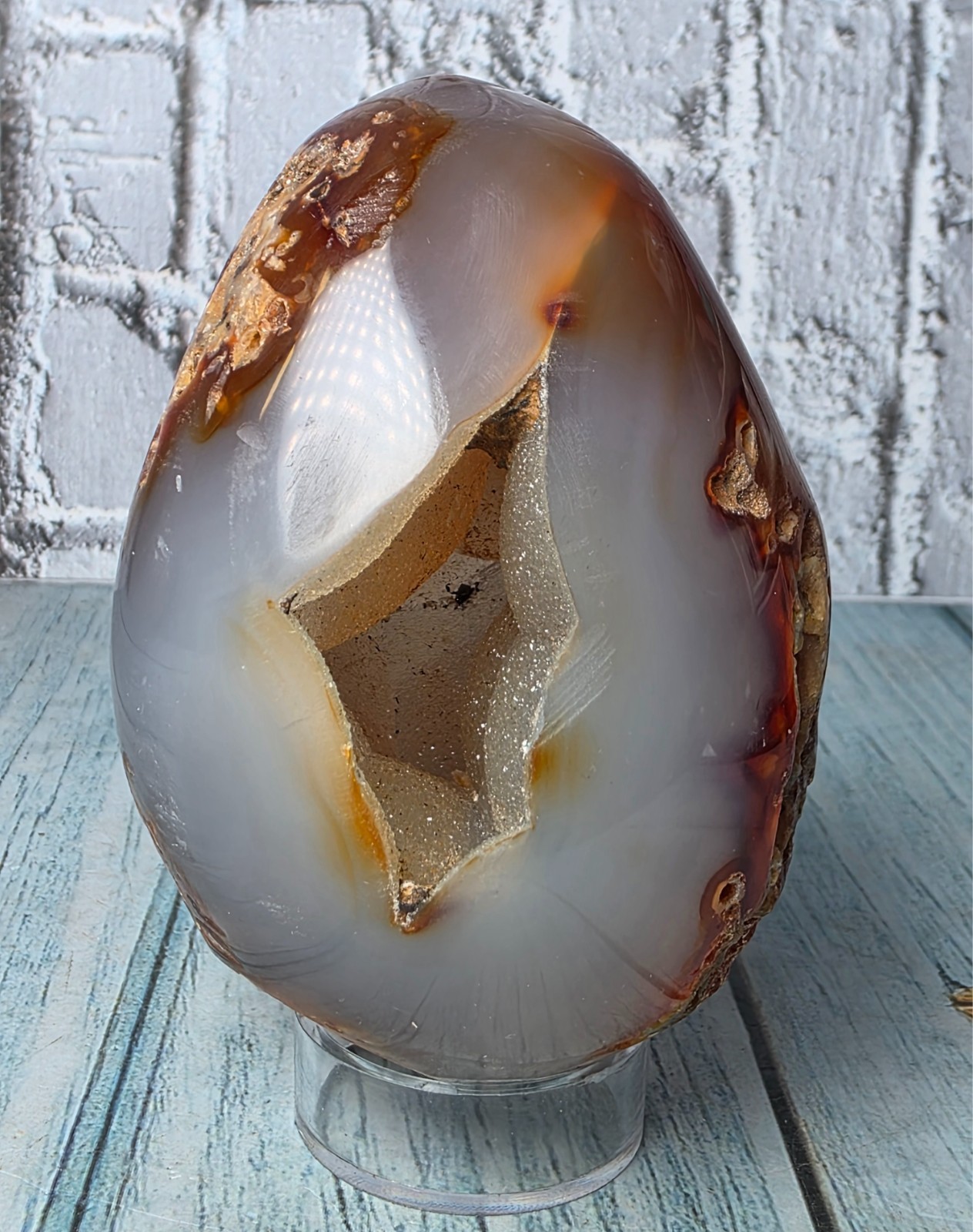 ✨ Druzy Cave Agate Egg – Natural Crystal Inclusions – Polished Stone ✨