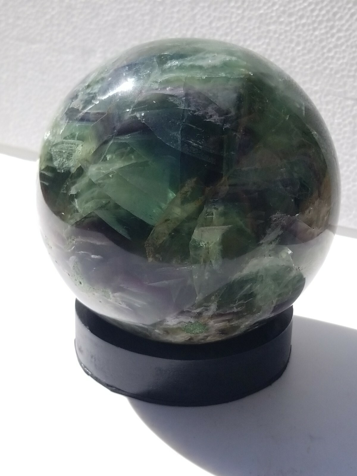 4.5″ Polished Purple Green Fluorite Quartz Crystal Sphere Ball /with wood Stand