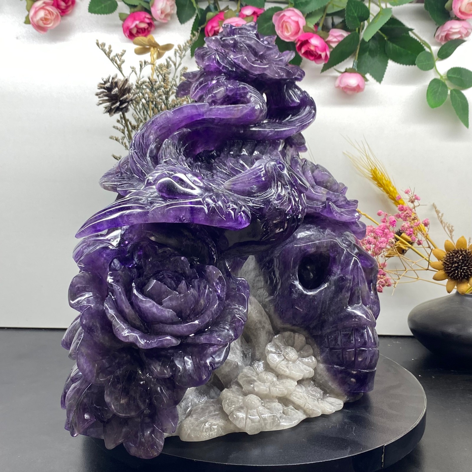 18.43LB Natural fluorite skull quartz hand carved crystal skull healing