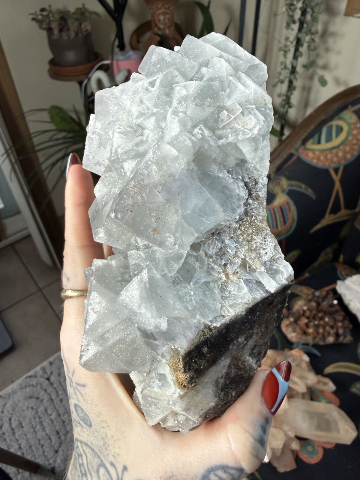Sky Blue Cubic Fluorite on Smoky Quartz Crystal – 3.86lbs