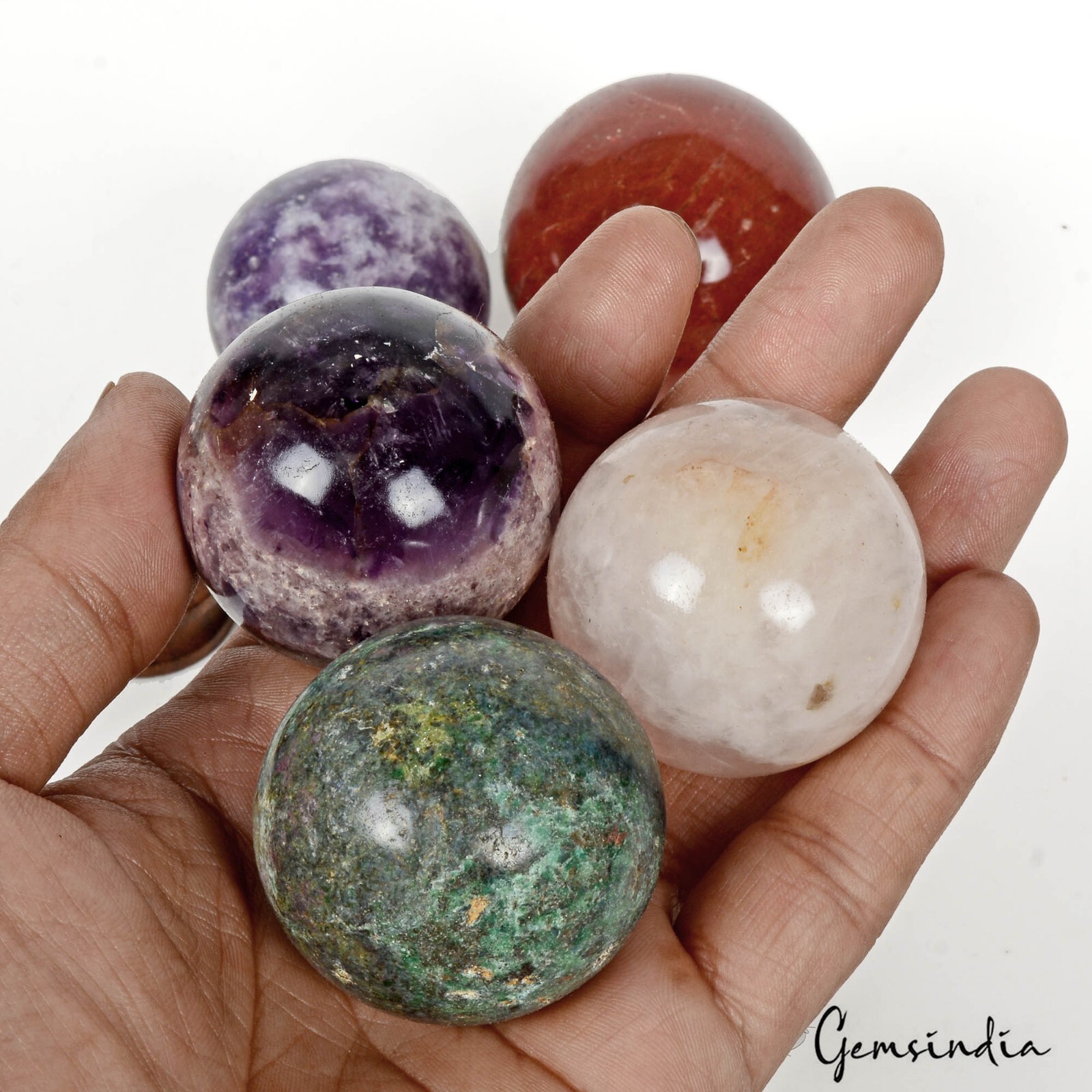 2740 Ct/5 Pcs Natural Multi Color Crystal Healing Mineral Sphere Multi Huge Gems