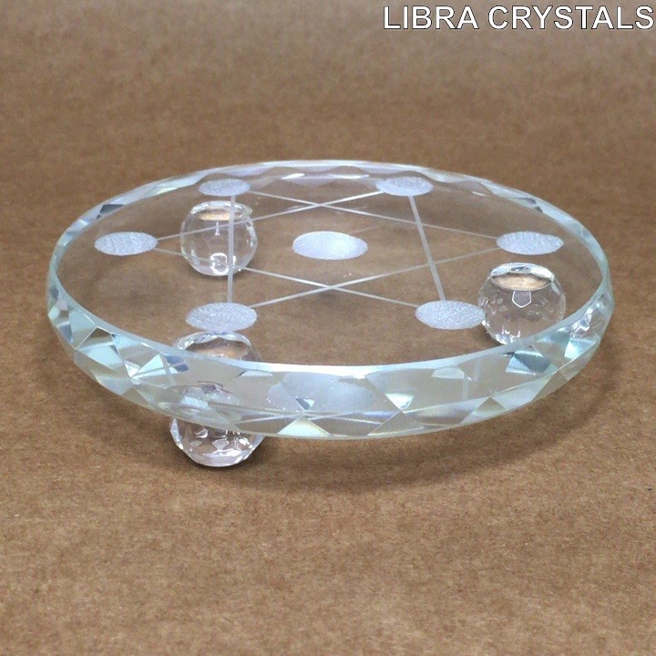Faceted Glass Sacred Geometry Disc Metatron’s Cube Crystal 4″