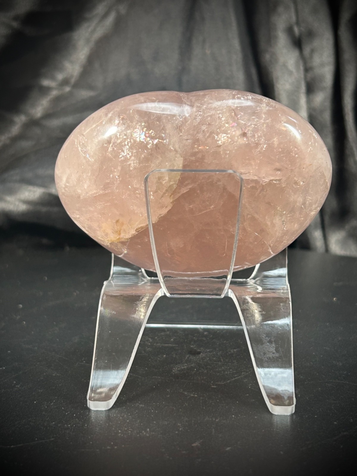 3.26″ Chunky Rose Quartz Heart With Acrylic Stand 12oz (338 grams)