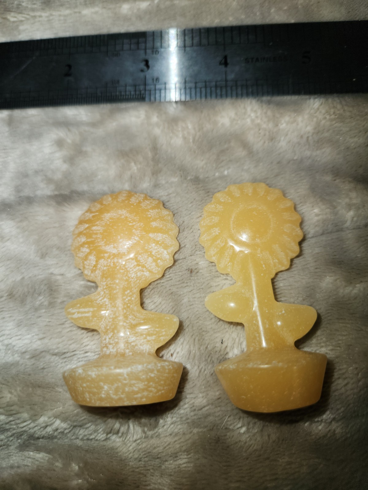 BEAUTIFUL YELLOW CALCITE SUNFLOWERS 70 GRAMS SET OF 2