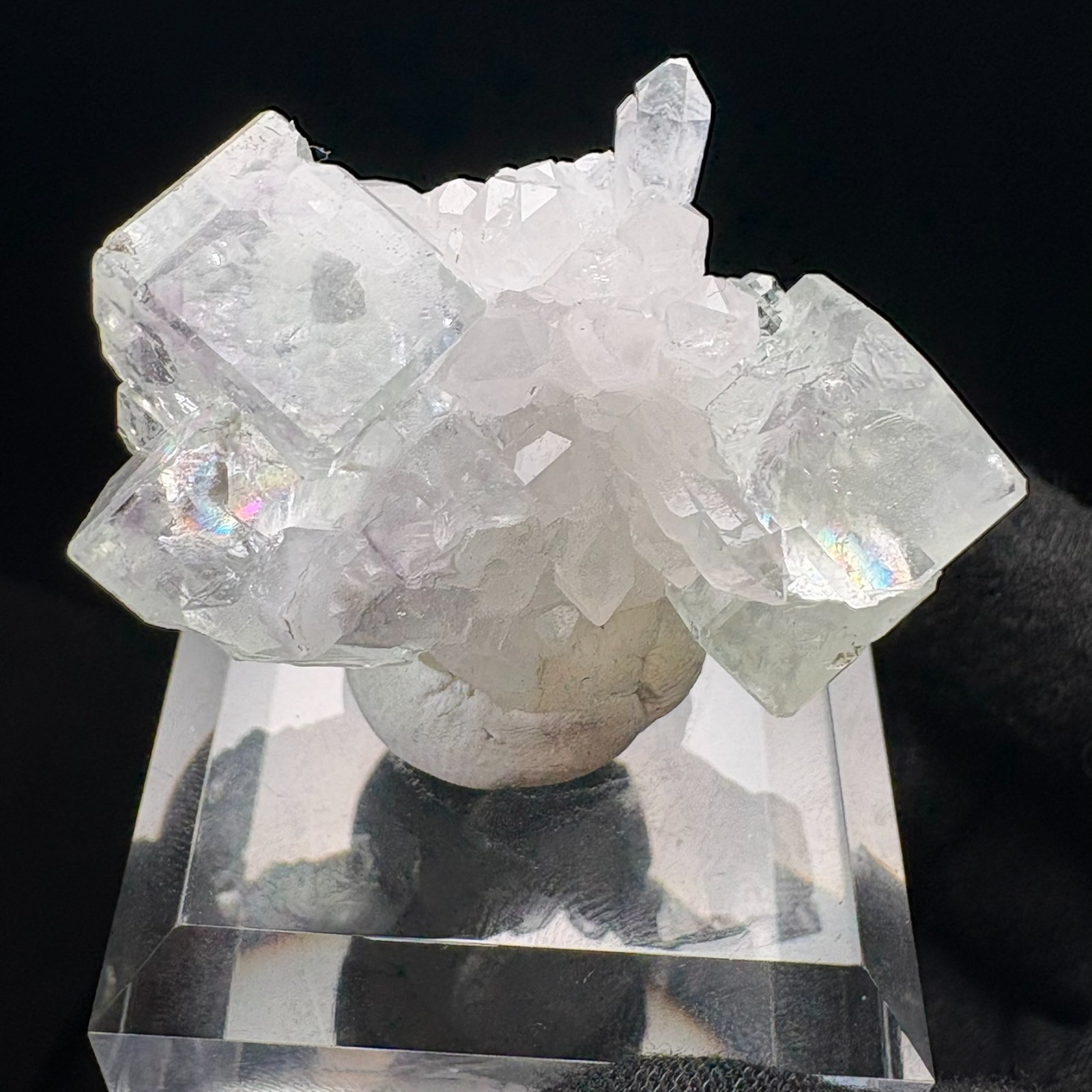 Natural Water-Clear Fluorite w/ Quartz Rare Specimen Raw Mineral w/ Acrylic Base