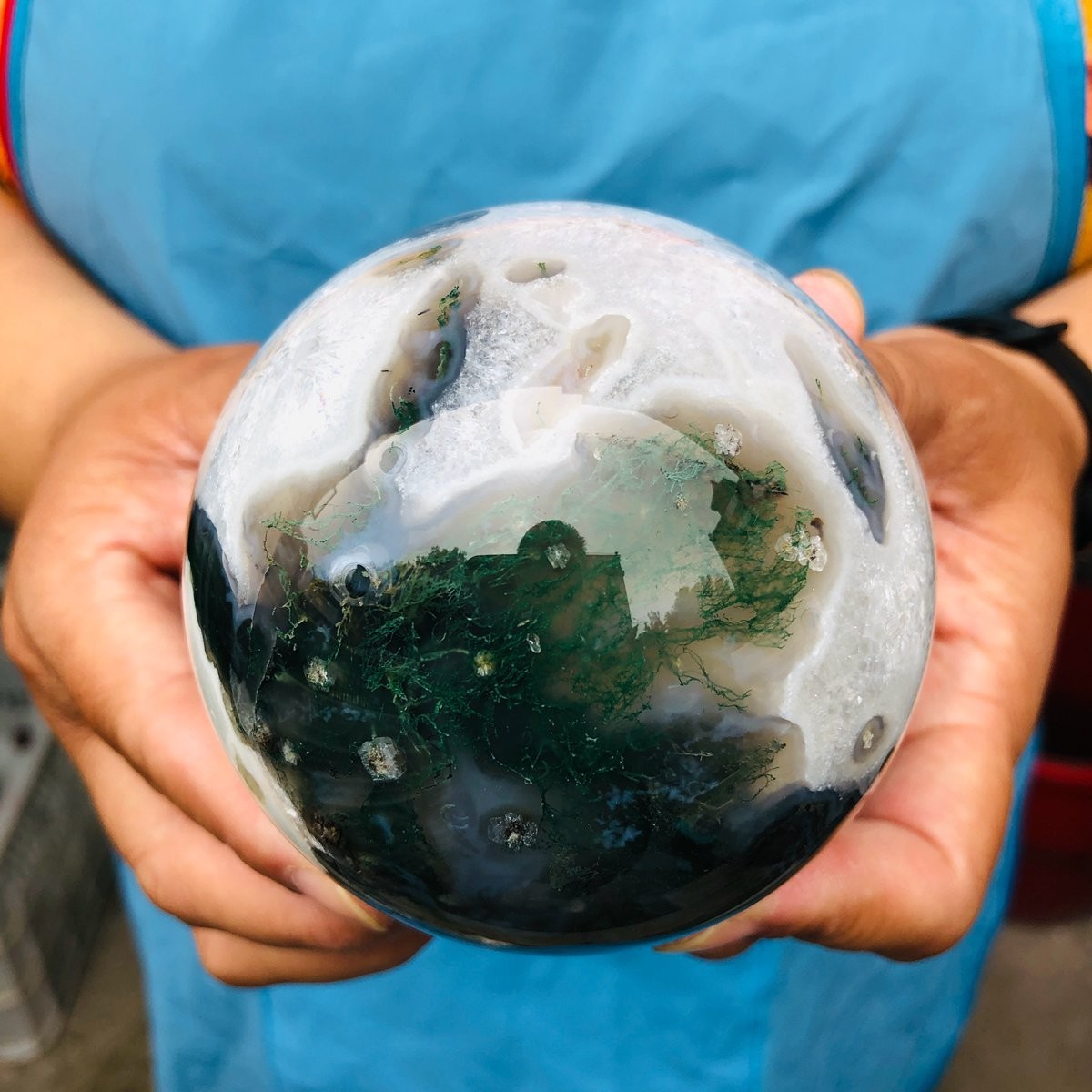 3pcs 4.9LB Natural Water Grass Agate Ball Quartz Crystal Ball Healing 2114