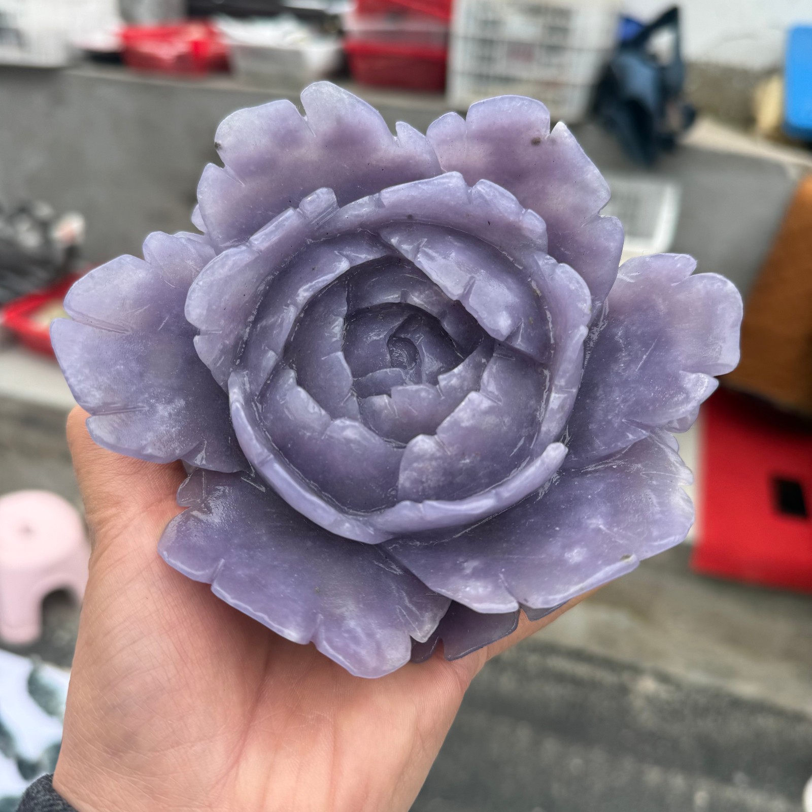 1LB Natural Purple Cloud Mother Quartz Carved Flower Crystal Reiki Healing 1pc