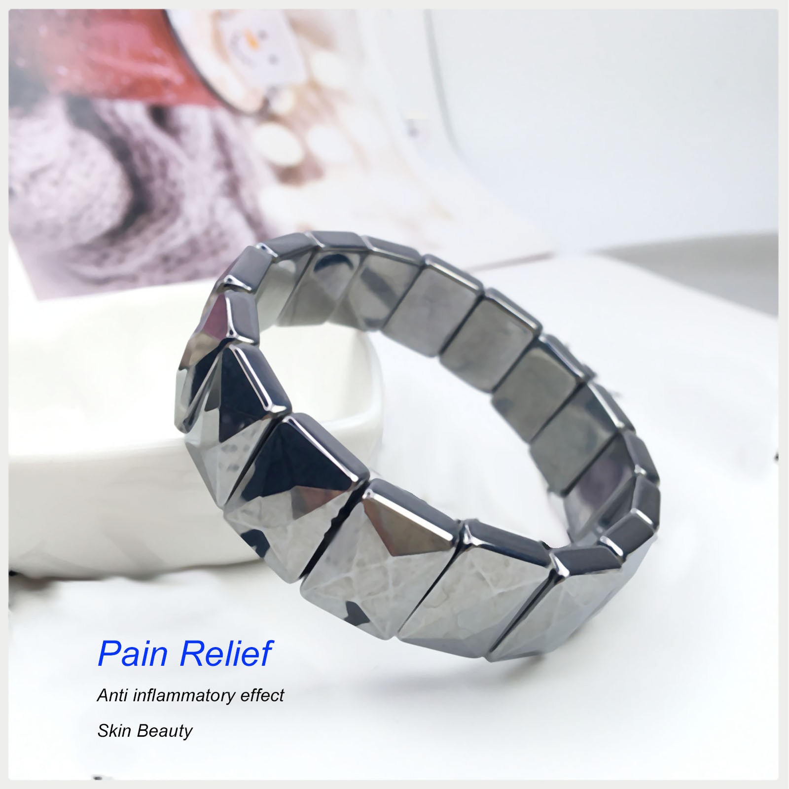 Terahertz Stone Bracelet Faceted Rectangle Pain Relief Bracelet For