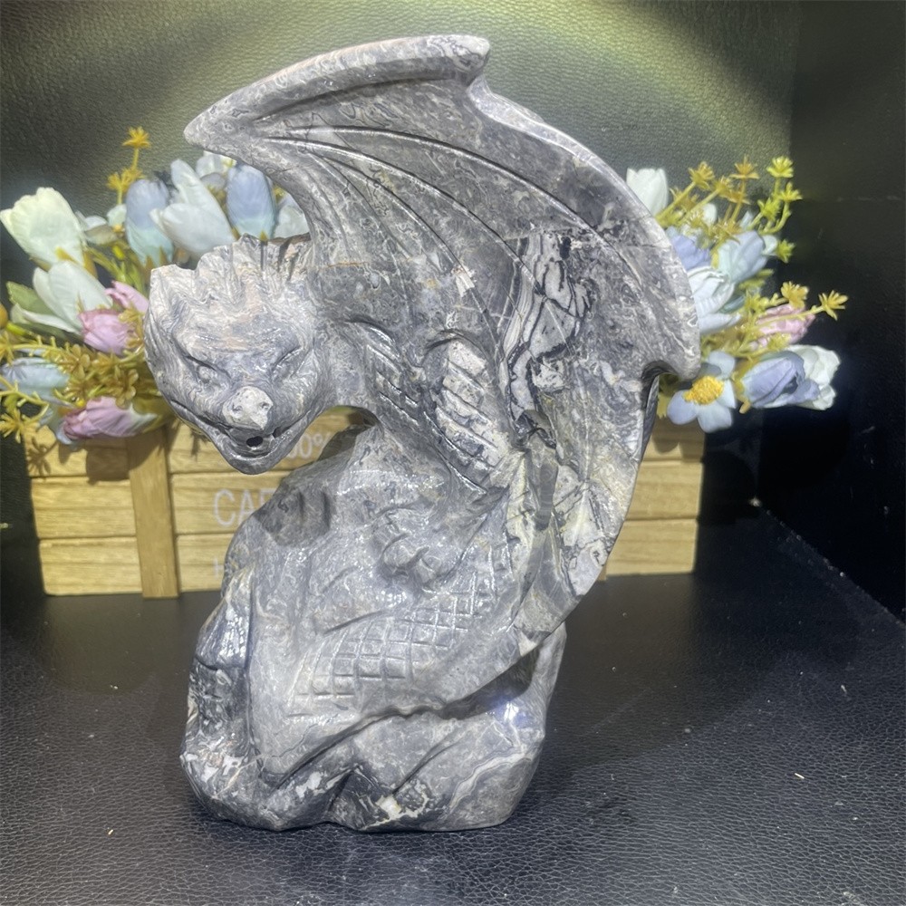 6.1LB 7.4″ Natural Picasso Jasper Flying Dragon Carved Crystal Quartz Energy
