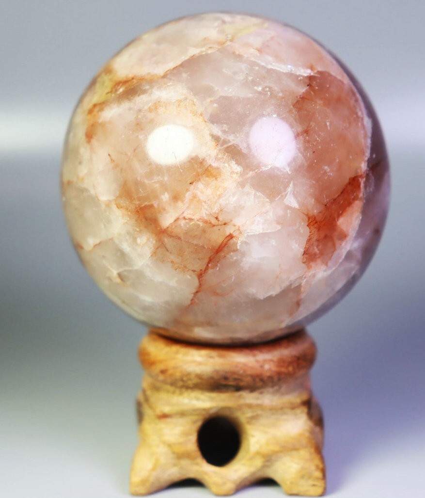 221g Natural Red FIRE Hematoid QUARTZ Crystal Sphere Ball Stone Healing/Stand