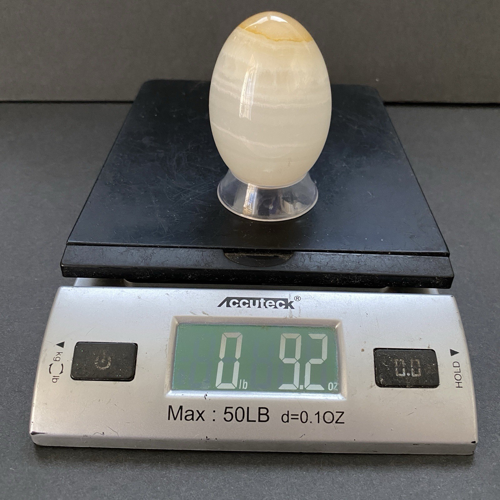 Natural Onyx Stone Egg With Stand Hand Polished Banded Agate Calcite Crystal
