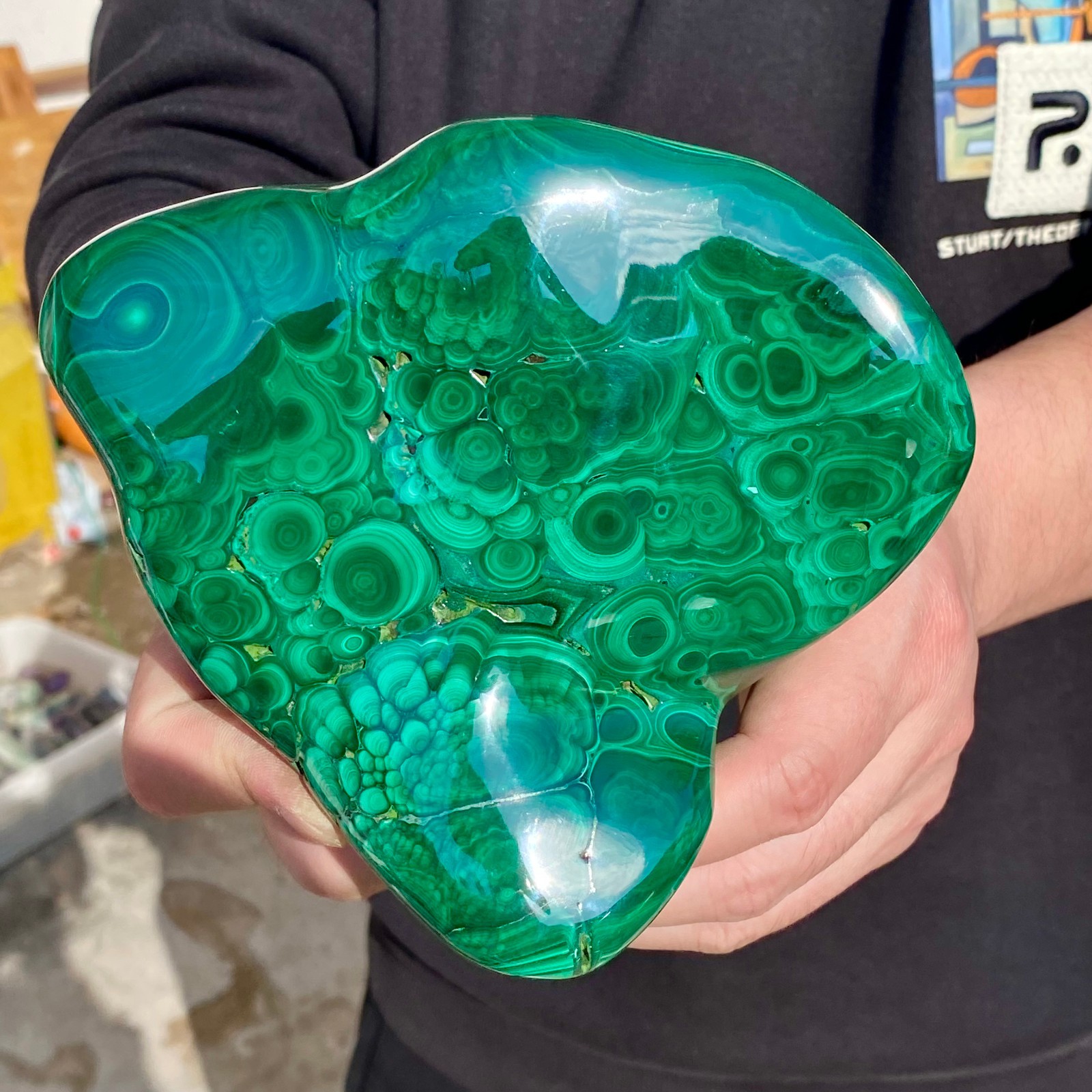 2.07LB Large Natural glossy malachite transparent cluster rough mineral sample