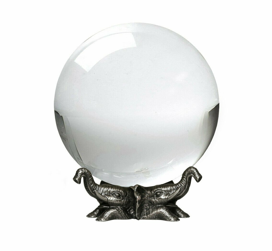 8in Crystal Ball Sphere for Feng Shui, Meditation, Decor, with Elephant Stand.