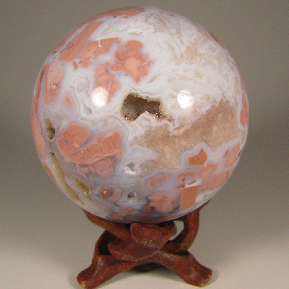 2.7″ PINK AGATE Polished Gemstone Sphere Ball w/ Stand – Brazil – 69mm