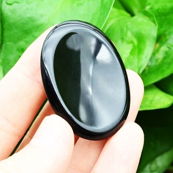 Black Obsidian Palm Worry Stone Crystal Smooth Polished Pocket Gemstone Gifts