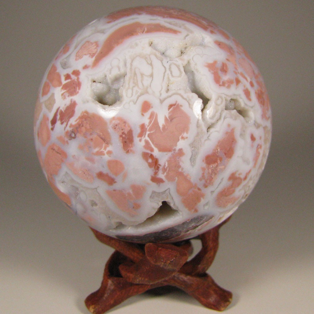 2.7″ PINK AGATE Polished Gemstone Sphere Ball w/ Stand – Brazil – 69mm