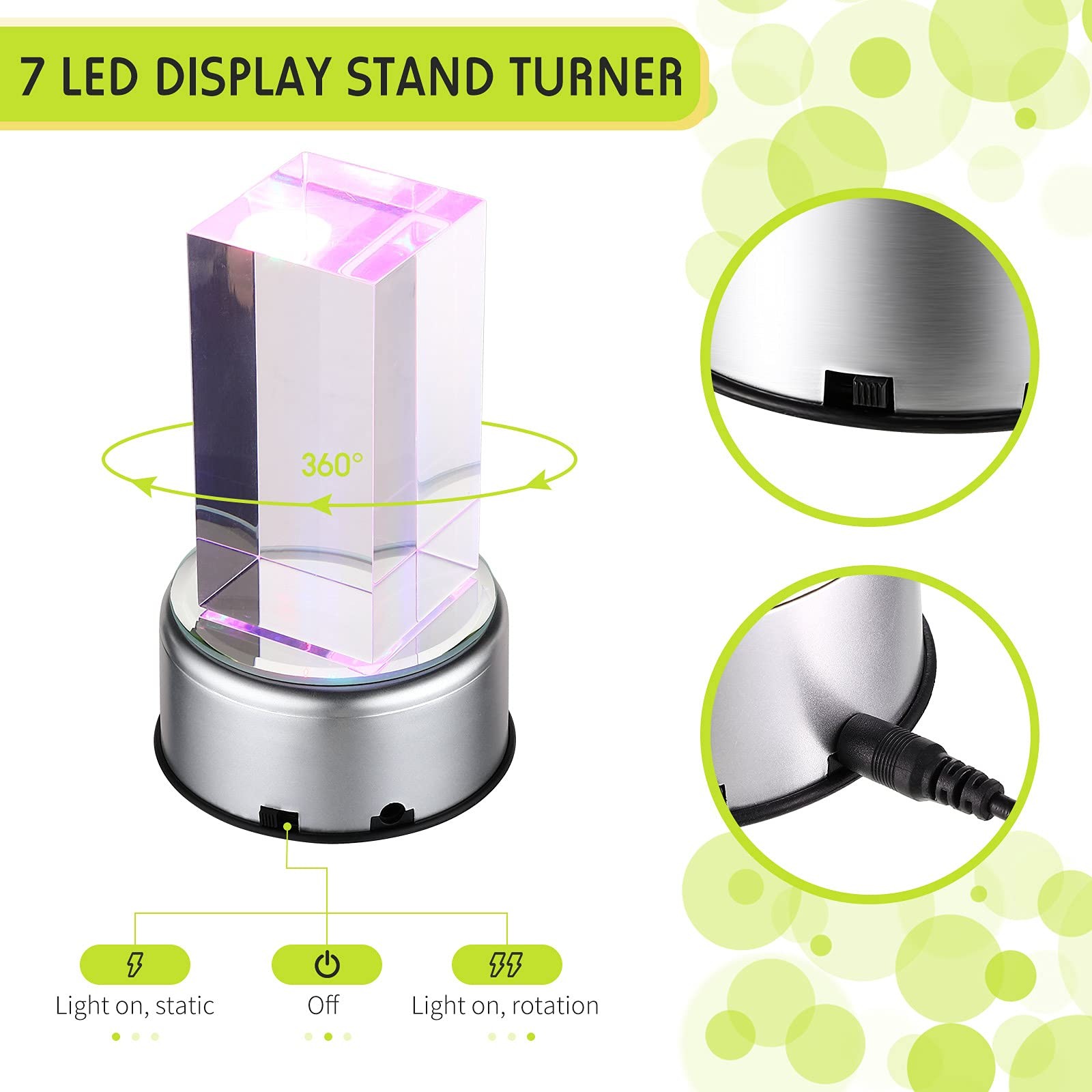 4 Pcs 7 Light Base Rotating Display Stand Turner Colorful Rotating Crystal Di…