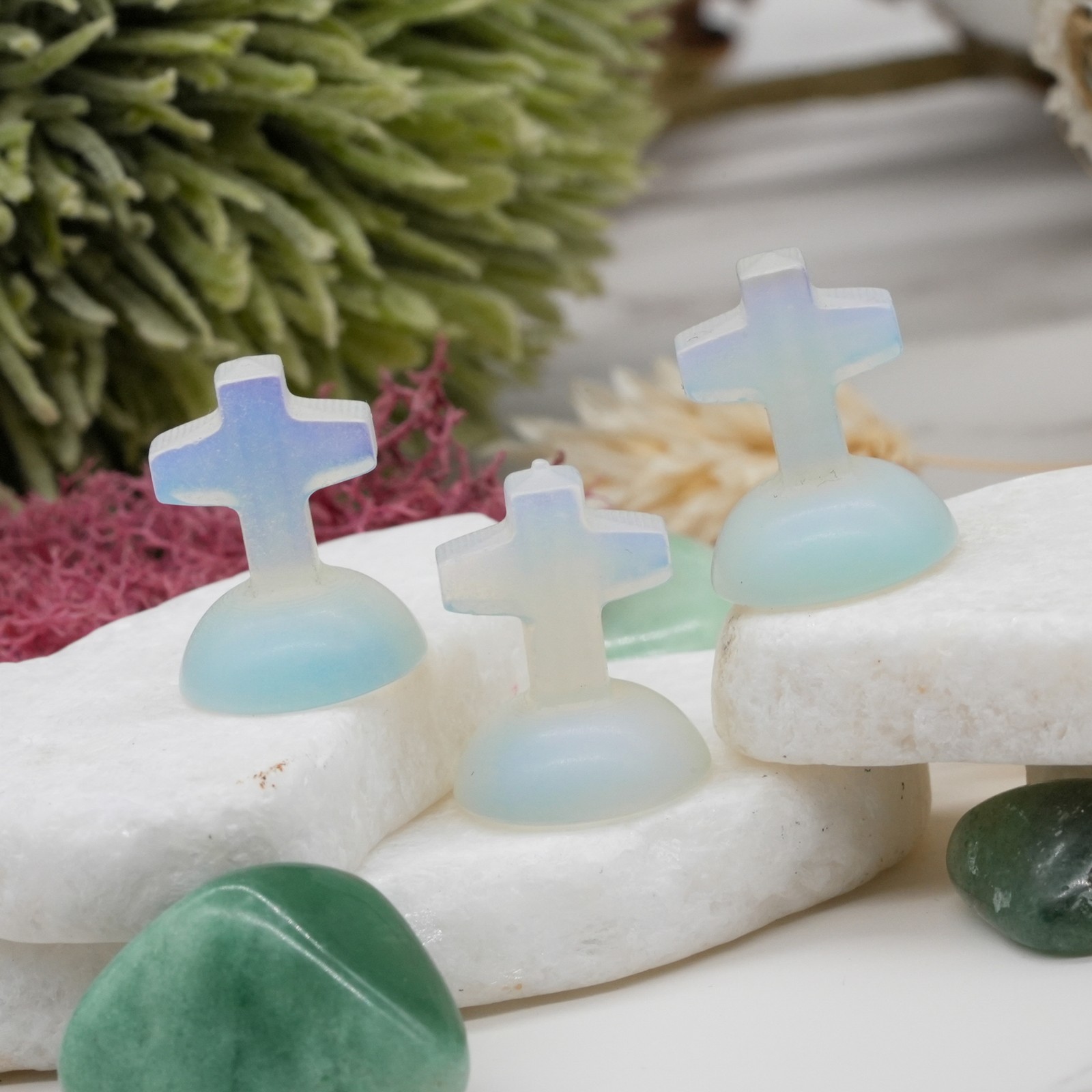 Opalite Mini Crystal Cross Carving Stone Faith Trinket Religious Stone Decor