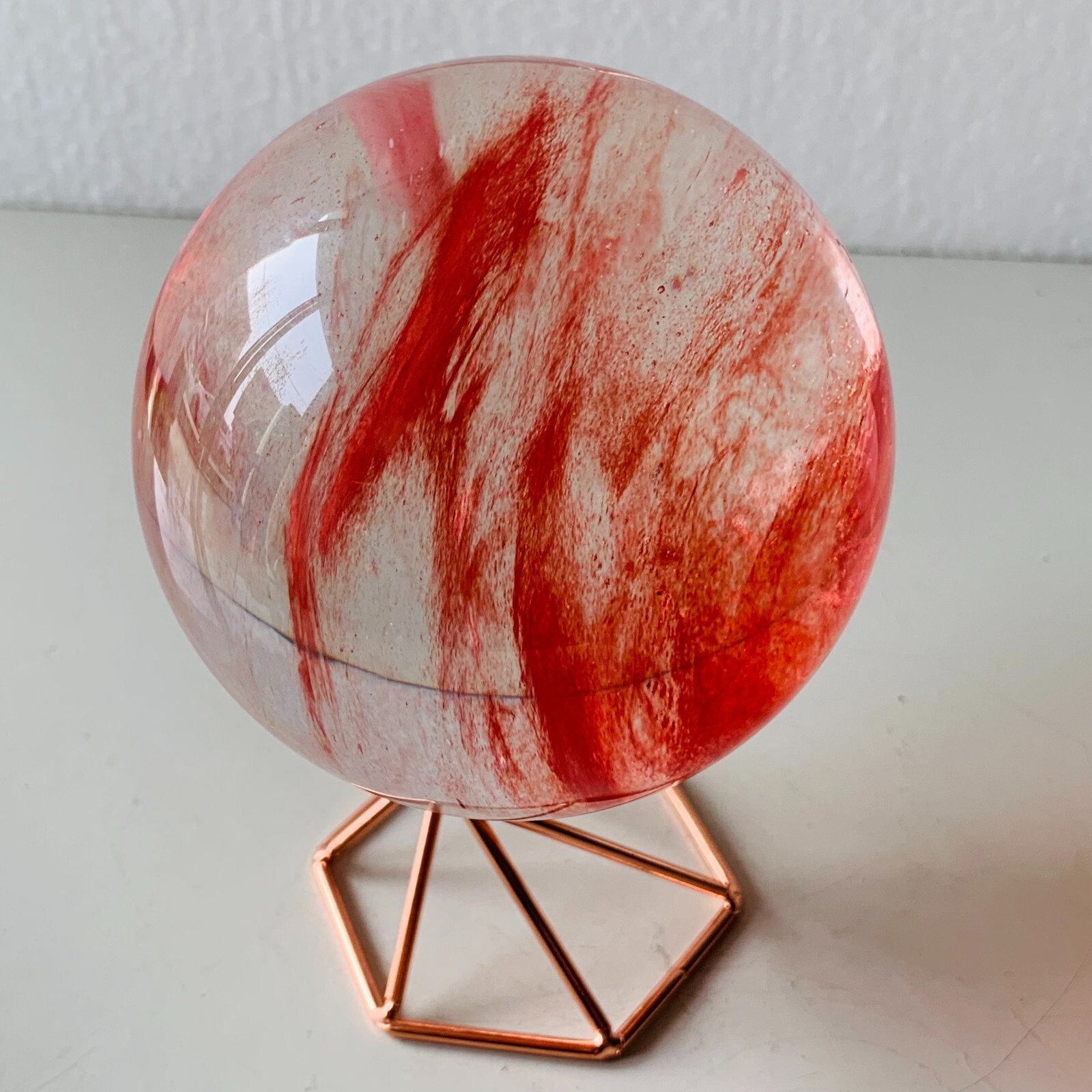 1.5LB Red Smelting Stone Quartz Sphere Crystal Energy Ball Reiki Gem+stand A22