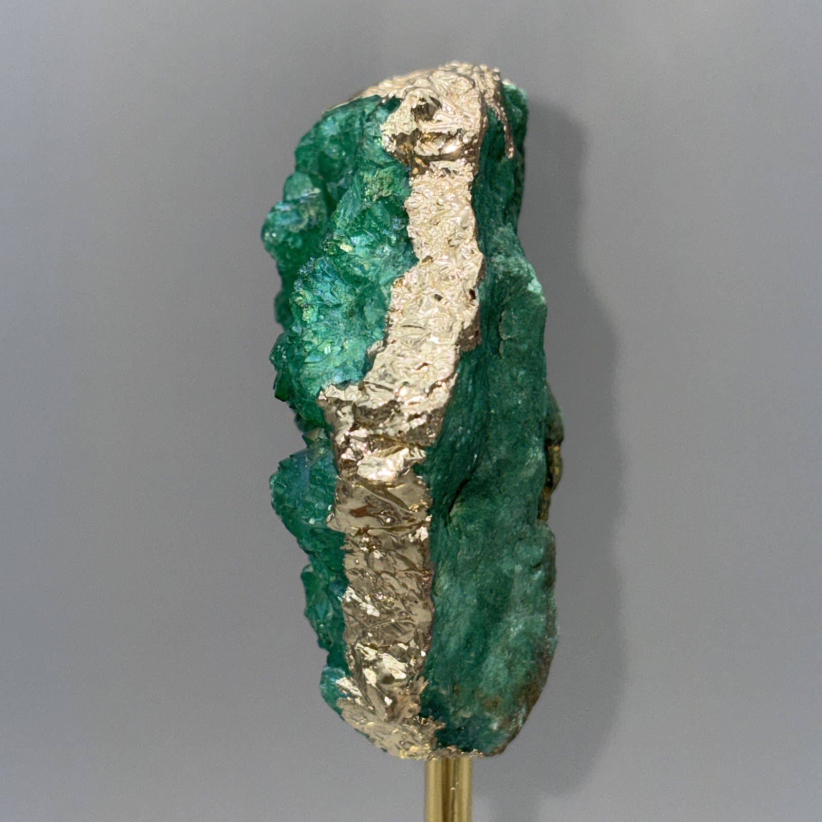 12.5″ Crystal Geode Sculpture Post Stand 12K Gold Plated Edge Acrylic Base Druzy