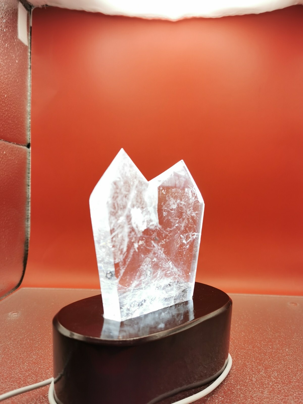 Natural Clear Quartz Double Point Obelisk Crystal With Custom Light Stand 364G
