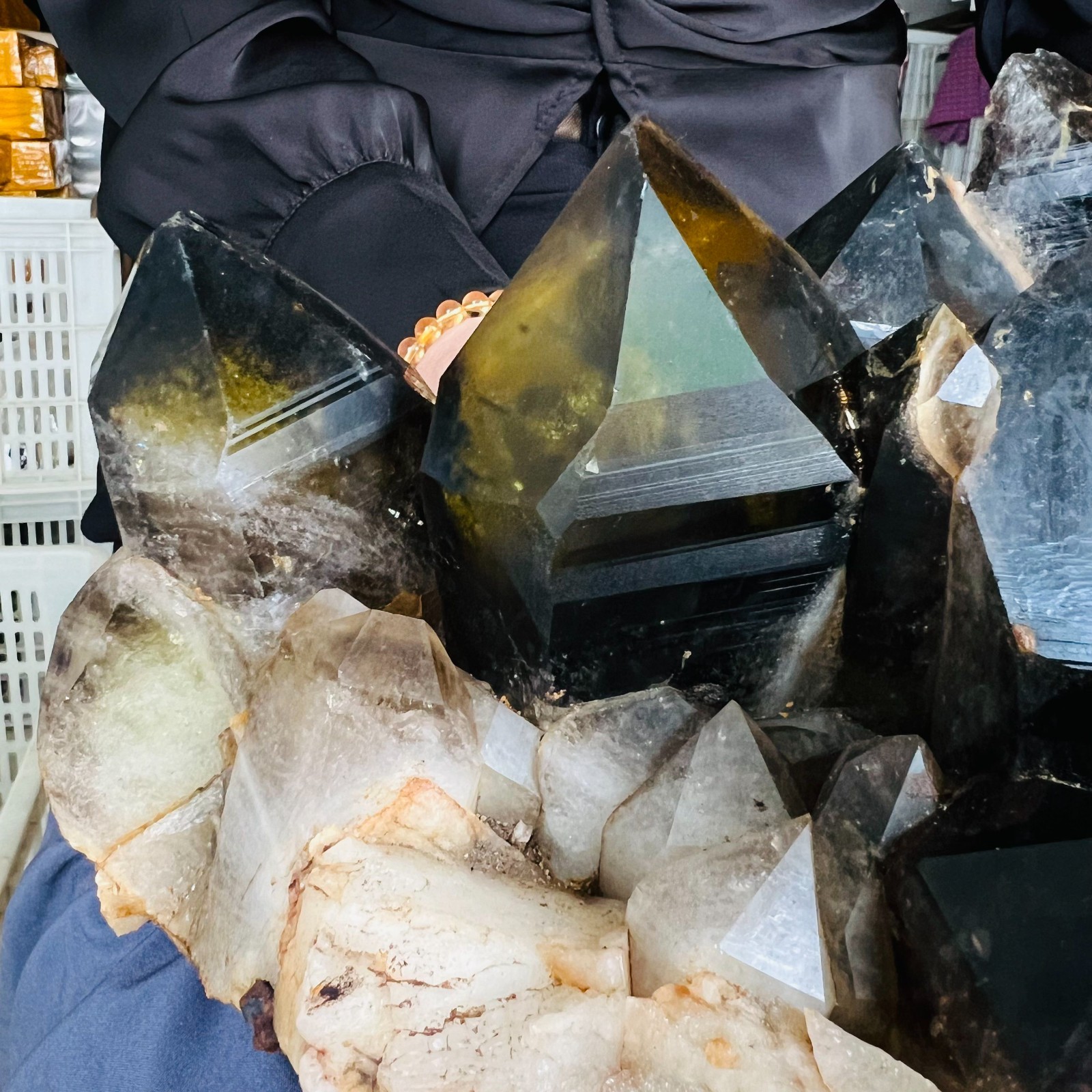 14.3LB natural Crystal black yellow clusters Aura Quartz Crystal Healing