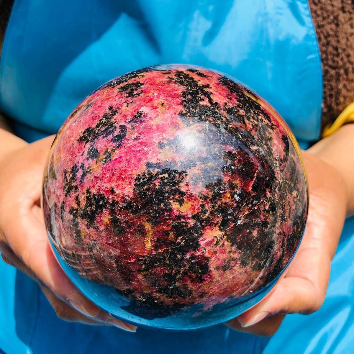 6.35LB Natural Rhodonite Crystal Sphere Pink Black Healing Gem Stone 4800