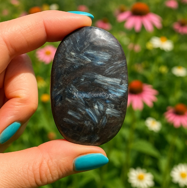 3PCS Arfvedsonite Palmstone Worry Stone Healing Crystal Meditation Reiki Gifts