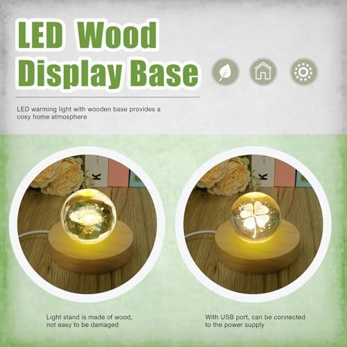 10 Pcs Round Wooden LED Display Bases for Glass Art & 3D Crystal Balls – Lighted