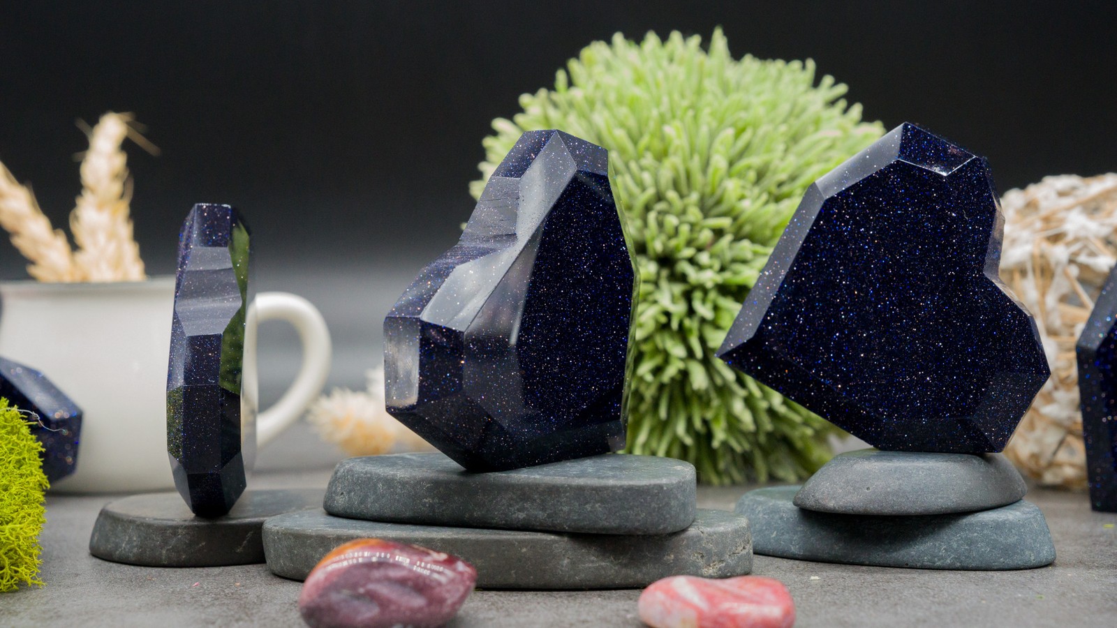 Blue Sandstone Geometric Heart Carving Spiritual Healing Meditation Pocket Stone
