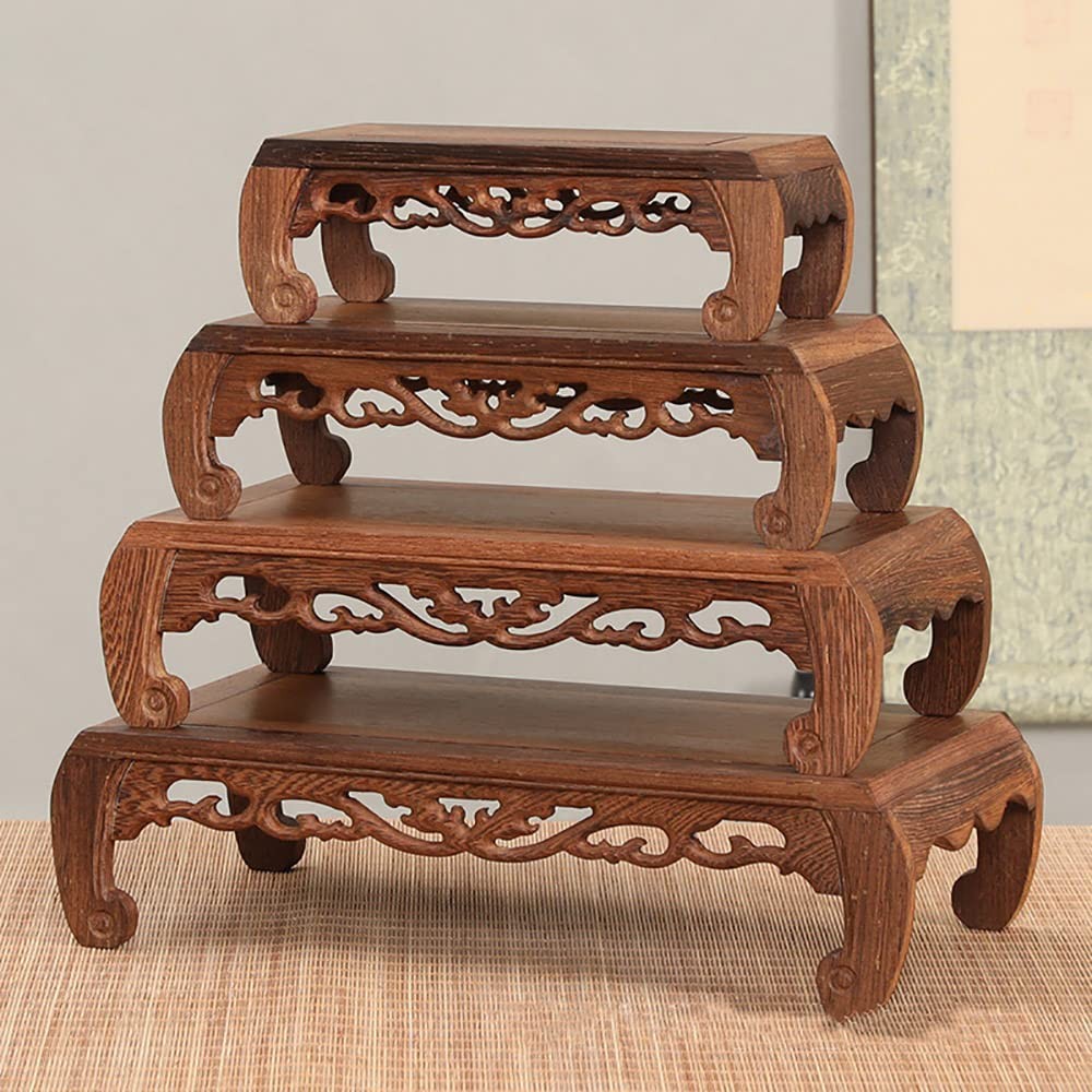 Oriental Furniture Chicken Wing Wood Base Rectangle Solid Carving Pedestal St…