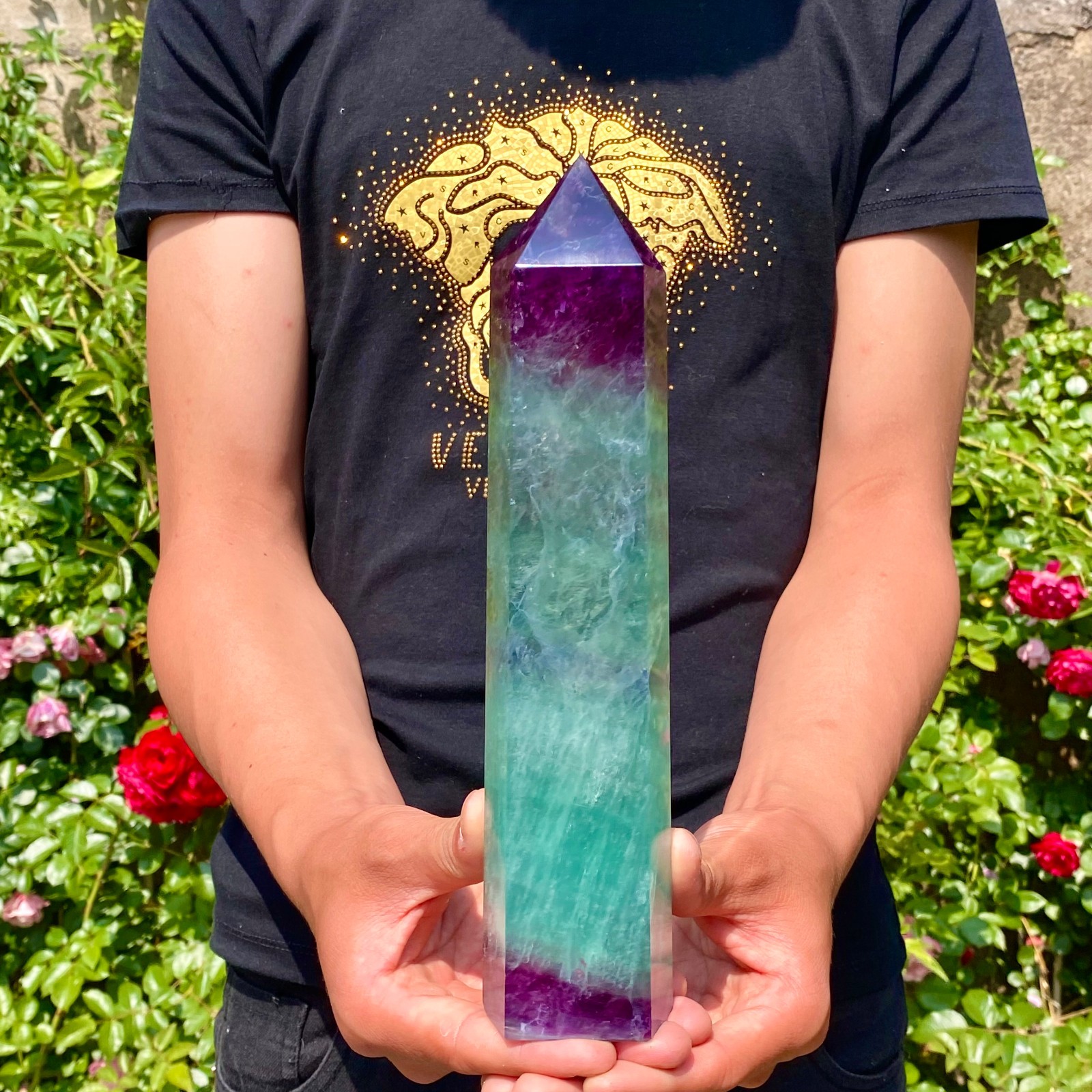 2.9LB Natural rainbow fluorite obelisk quartz crystal wand point Gem Healing