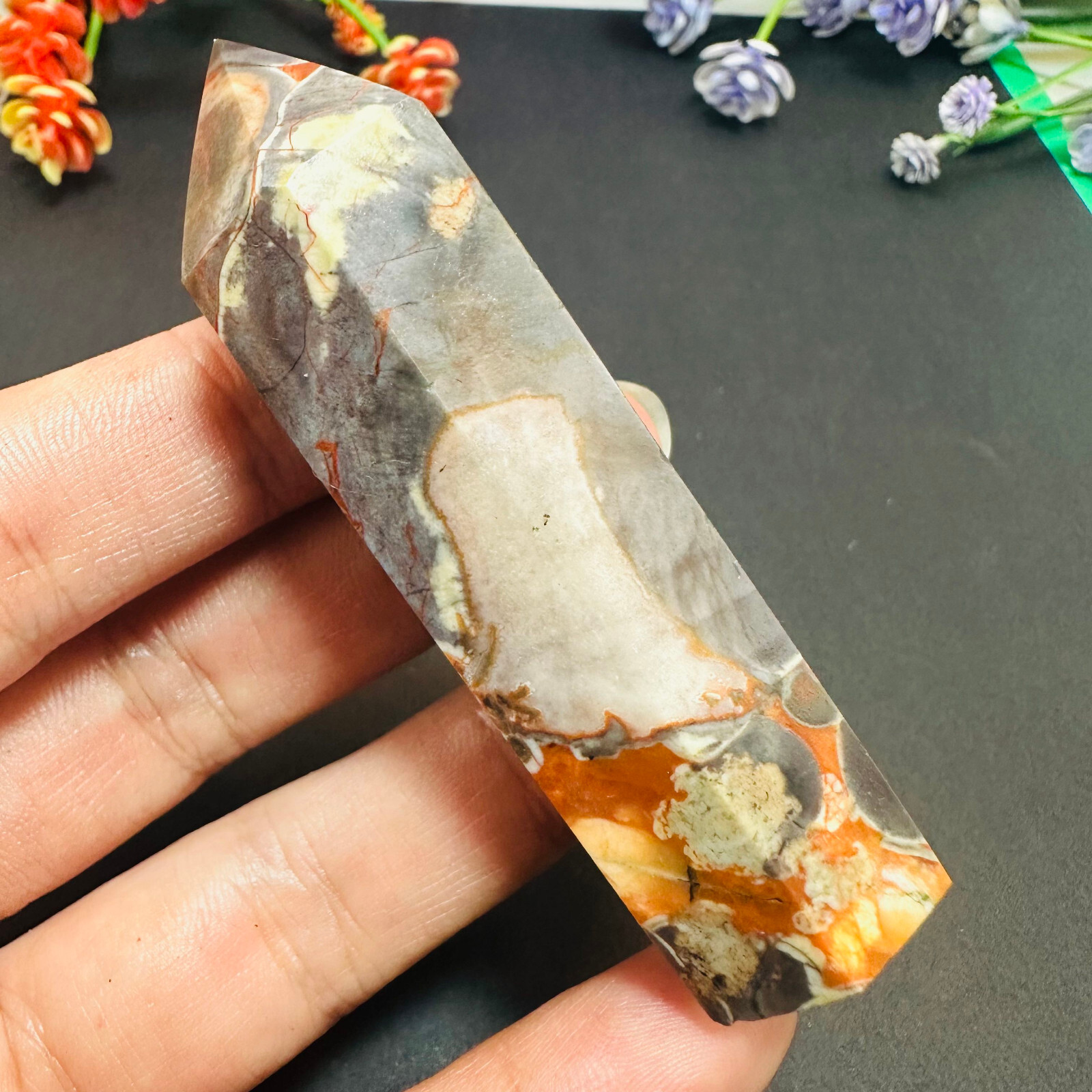 Natural Money Agate Obelisk Quartz Crystal Wand Tower Point Reiki Healing 1PC