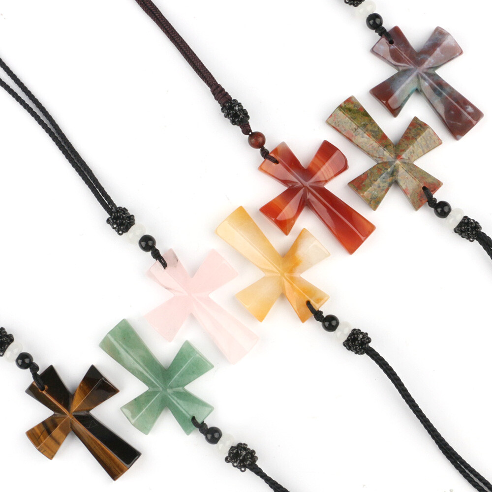 Natural Chakra Cross Quartz Crystal Stone Healing Gemstone Pendant Necklace Gift