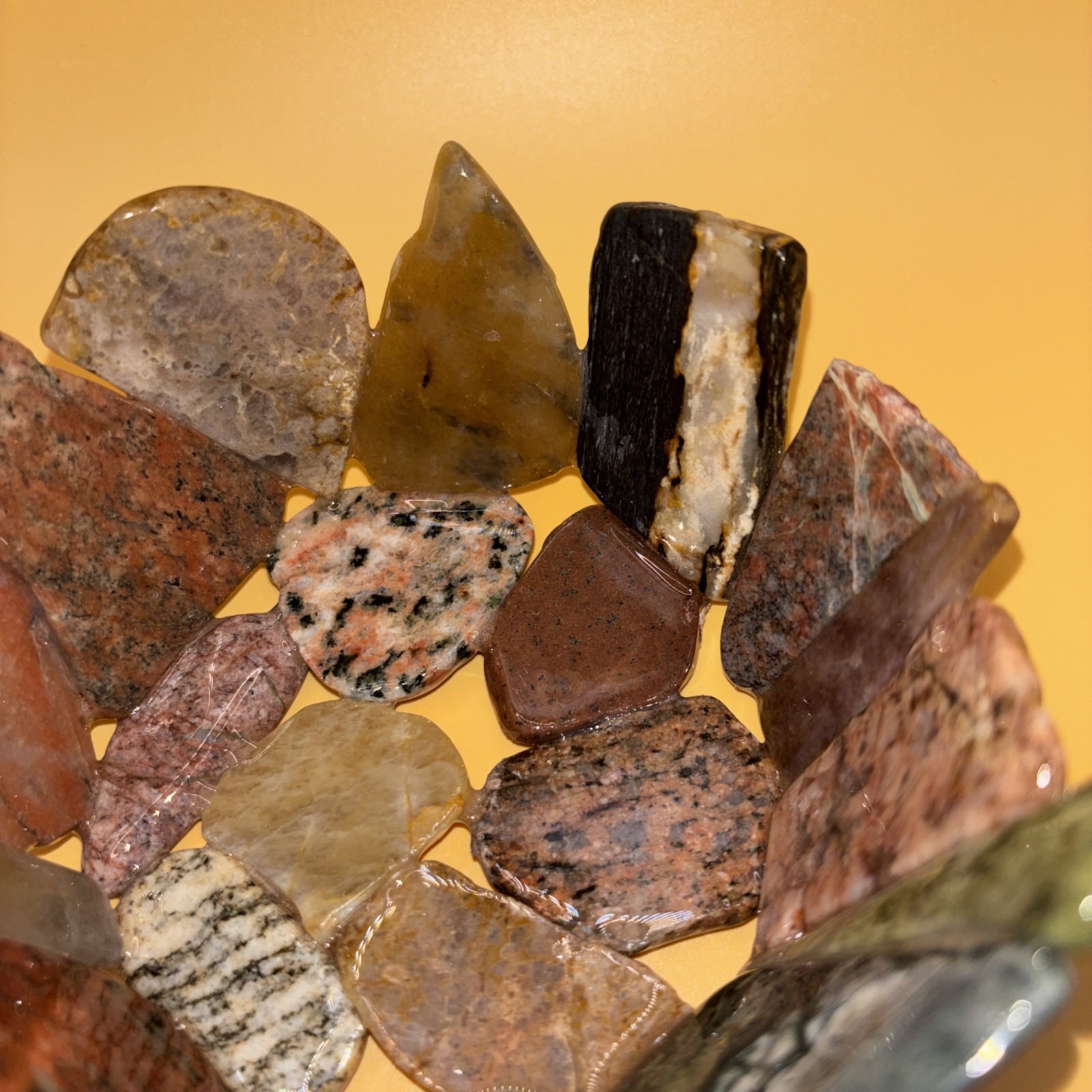 Gemstone Slab Bowl Handmade Signed Studio Art With Sliced Polished Rocks /Resin