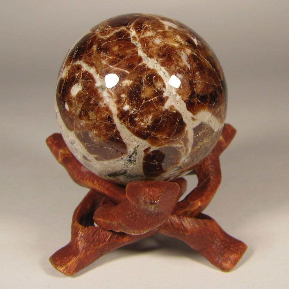 40mm Red GARNET in WOLLASTONITE Crystal Polished Sphere Ball w/ Stand – Namibia