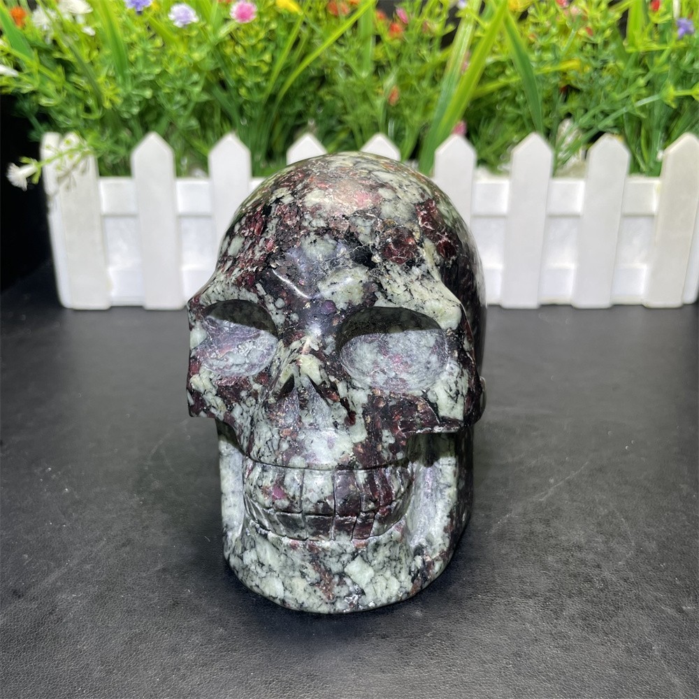 2.6LB 4.3″ Natural A++ Eudialyte Skull Carving Crystal Quartz Mineral UV Reiki
