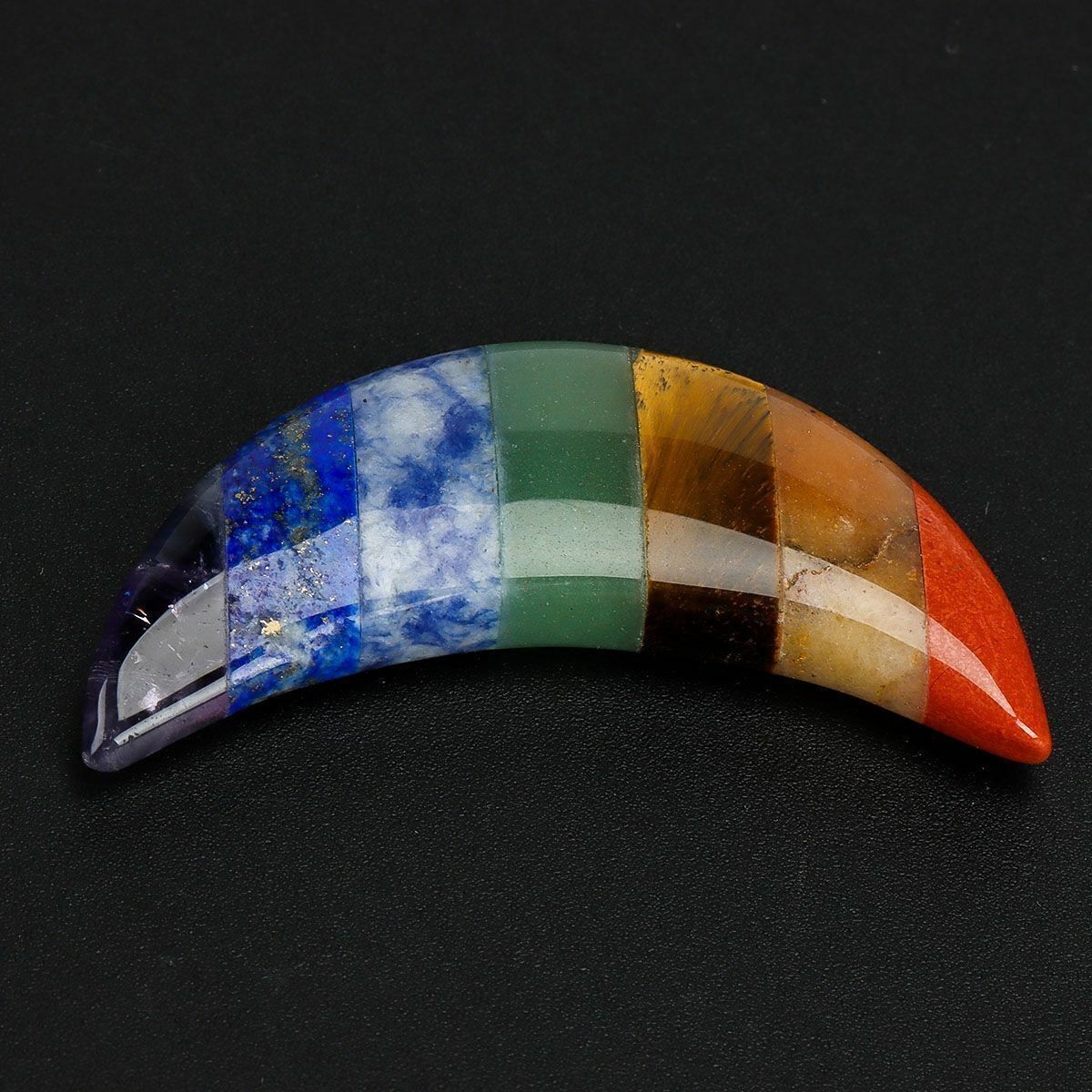 New Natural 7 Chakra Stone Quartz Moon Shape Worry Stone Healing Energy Reiki