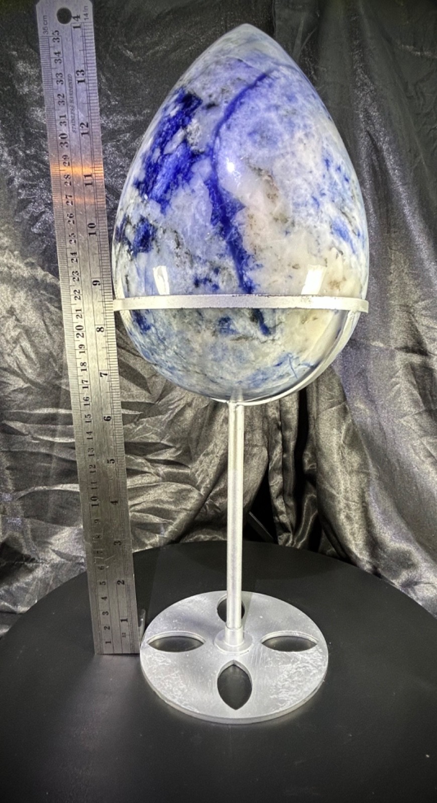10lb 4.2oz Afghanite Egg Statement Piece 14″ Tall With Metal Stand UV Reactive