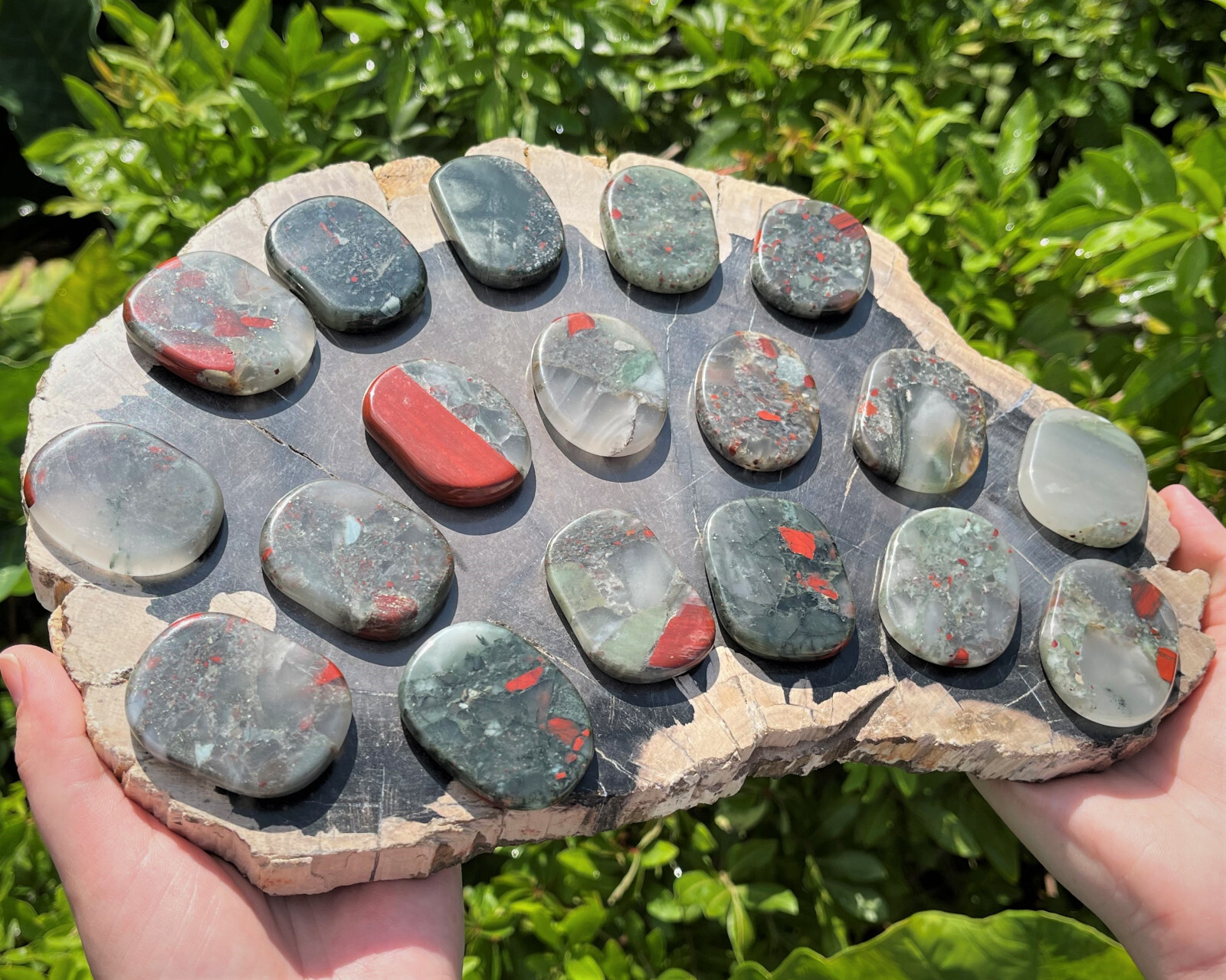 Bloodstone Pocket Palm Stone MEDIUM (Smooth Polished Bloodstone Worry Stone)