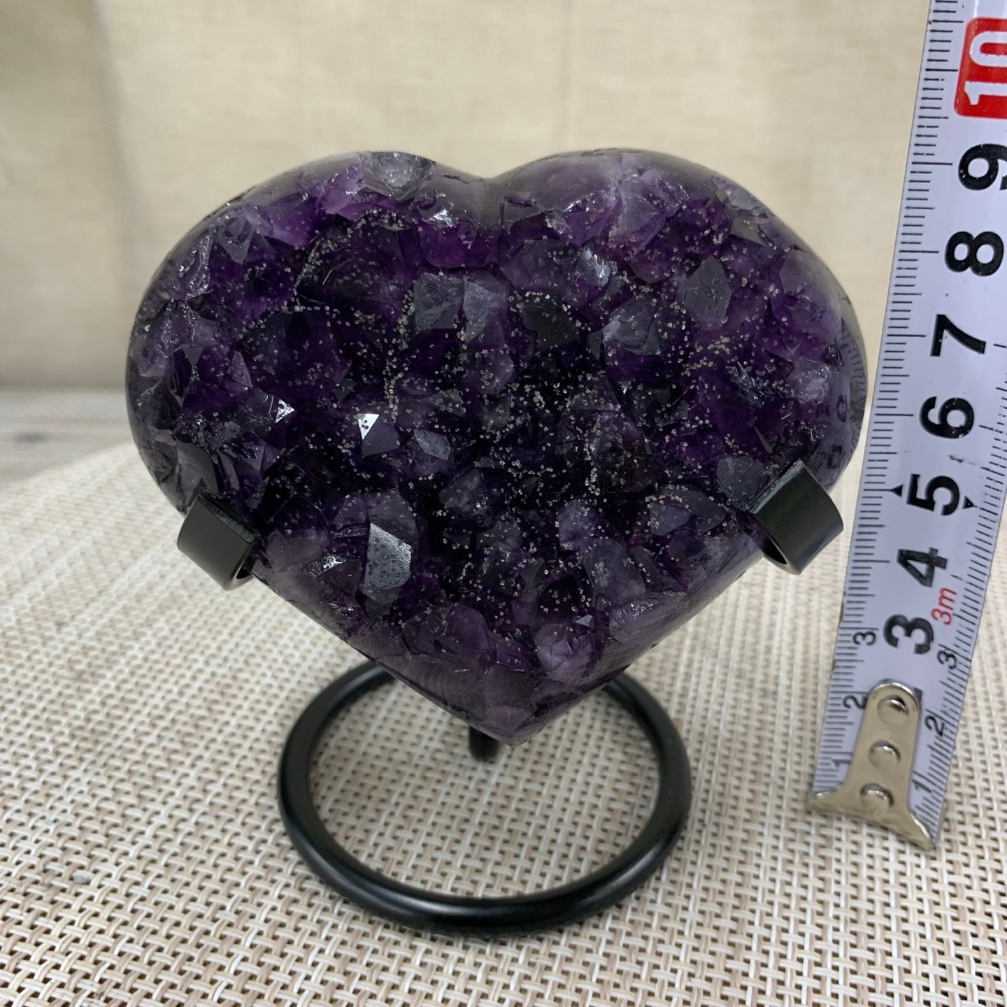 350G Natural Agate Amethyst Heart Crystal Pendant Healing Decor With Stand