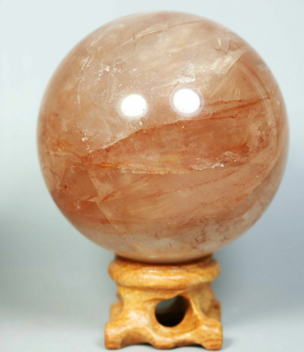 Natural RED FIRE QUARTZ Hematoid Crystal PHANTOM MULTI-INCLUSIONS Sphere Stand