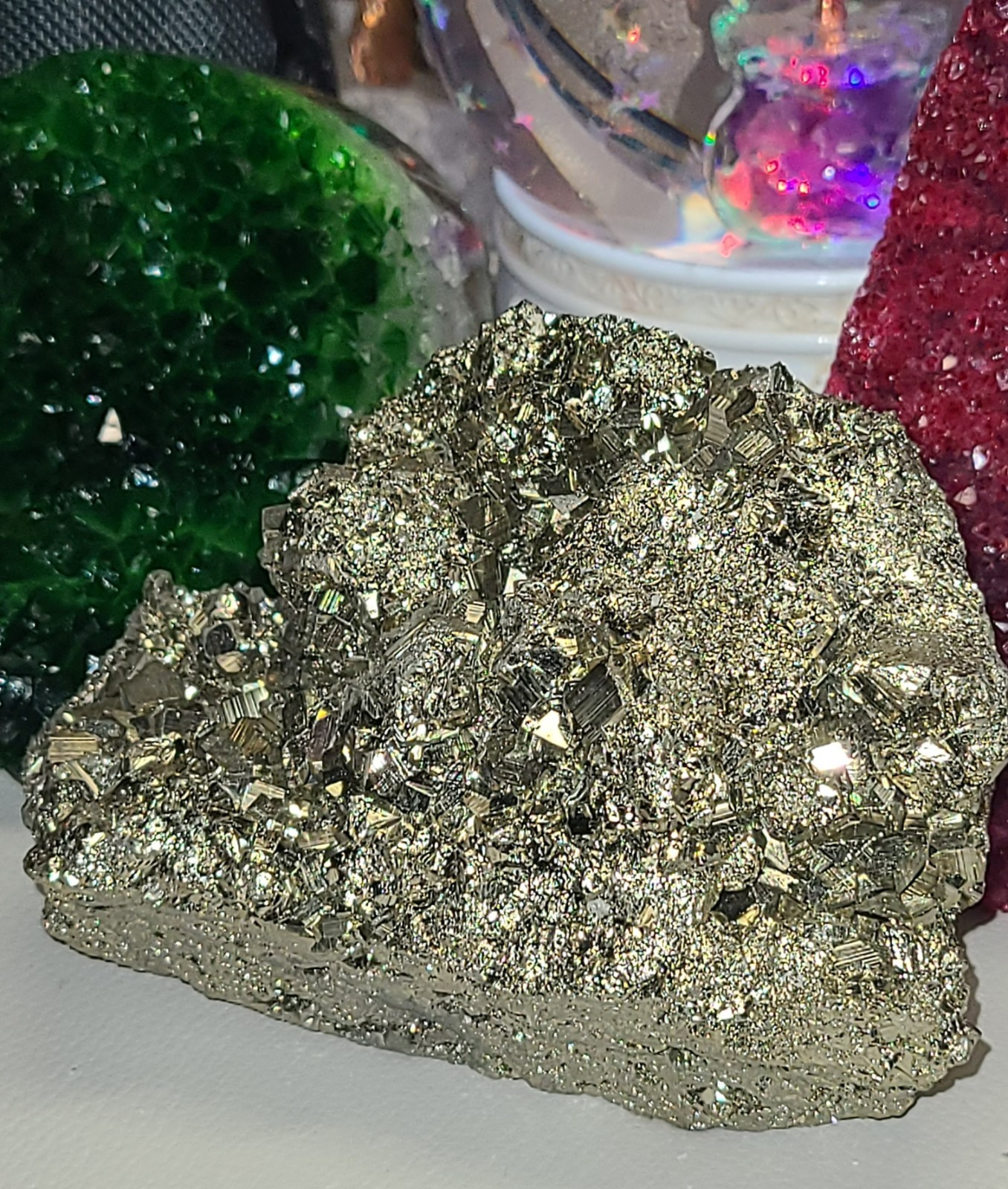 Huge Golden AAA Druzy Peruvian Pyrite Crystal Cluster